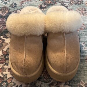 UGG Cream and Tan Shearling Slippers